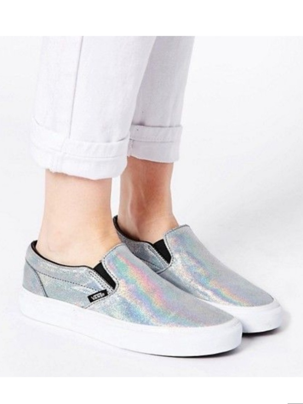 Vans Holographic Slip-On Sneakers in Iridescent Silver size 3.5